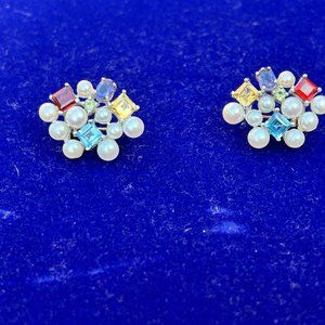 Ross-Simons Sterling Silver Pearl and Gemstones Ring and Earrings